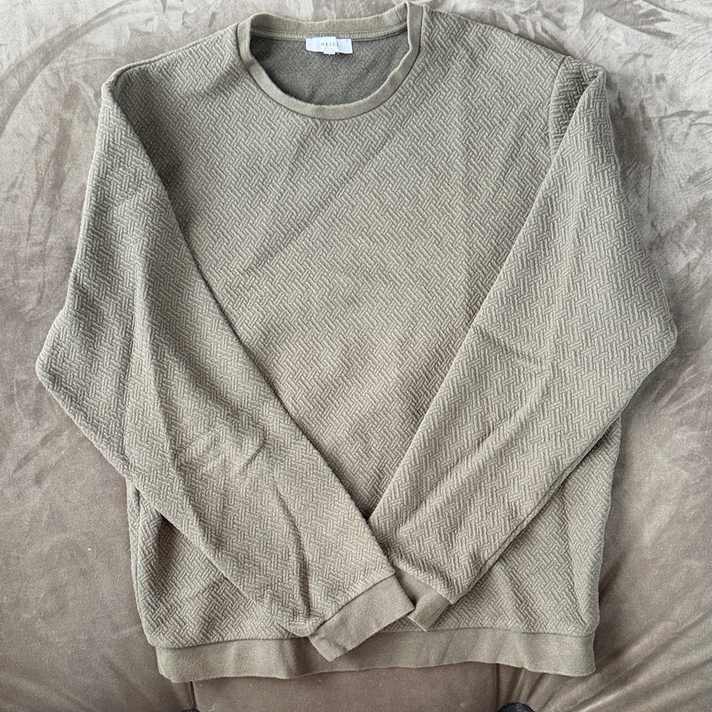 Reiss Minimalist Textured Crewneck Sweater - olive green